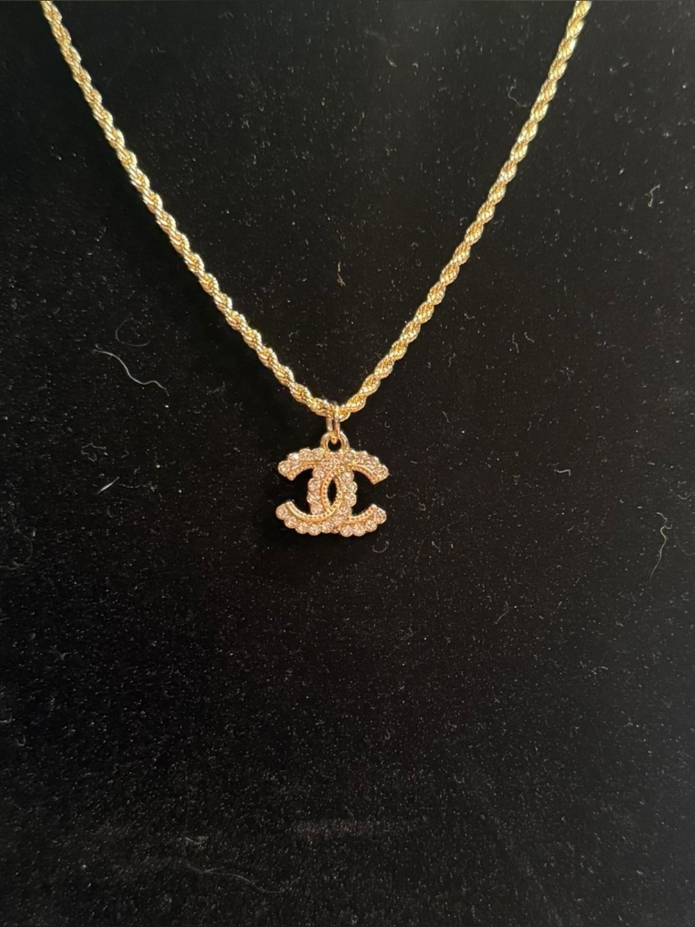 Upcycled Gold Crystal Double-C Logo Pendant Necklace